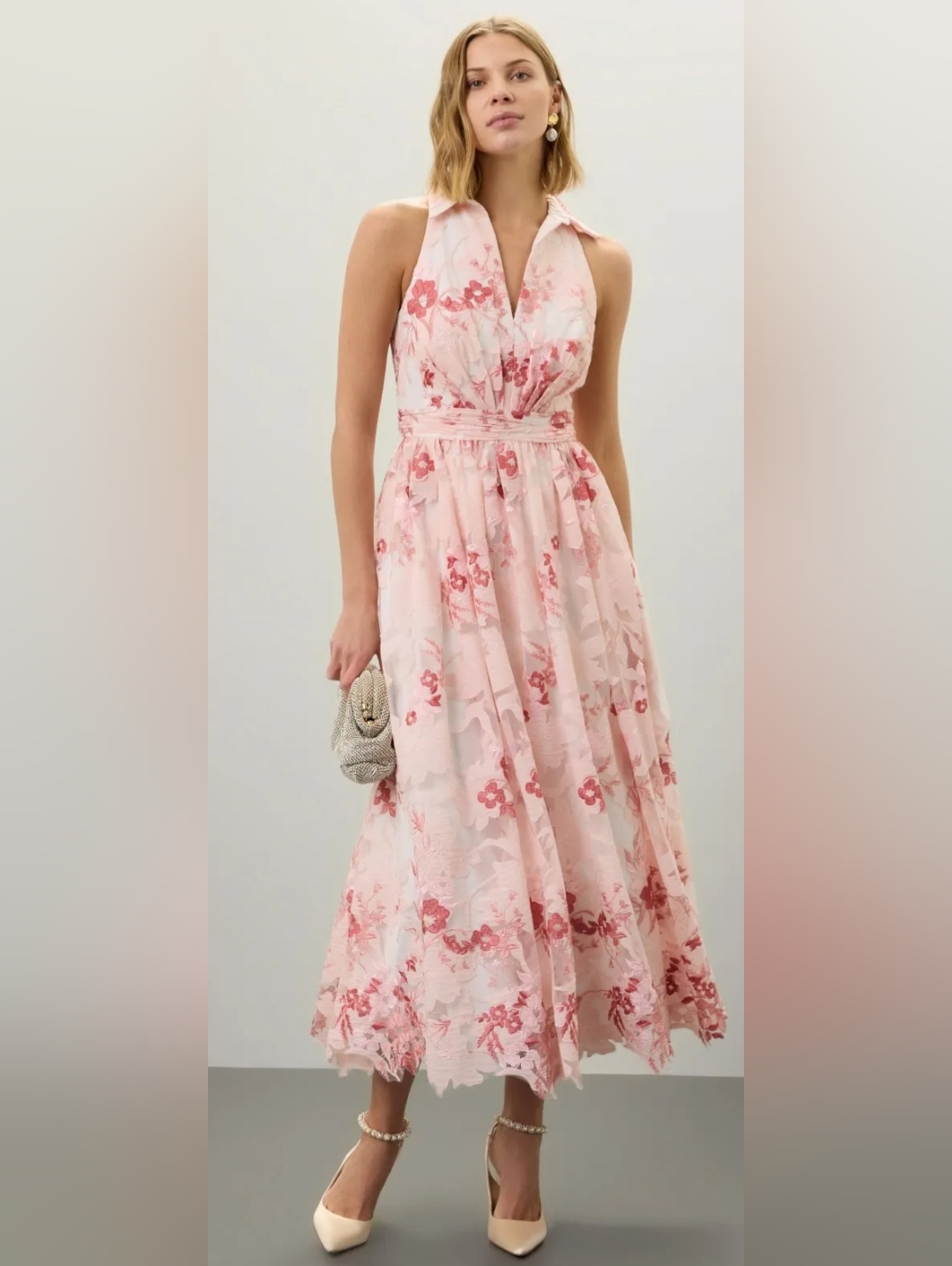 Badgley Mischka Jacquard Halter Shirt Dress Size 8 Msrp $825